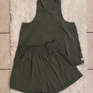 Vuori Olive Green Athletic Tank and Shorts Set- size S